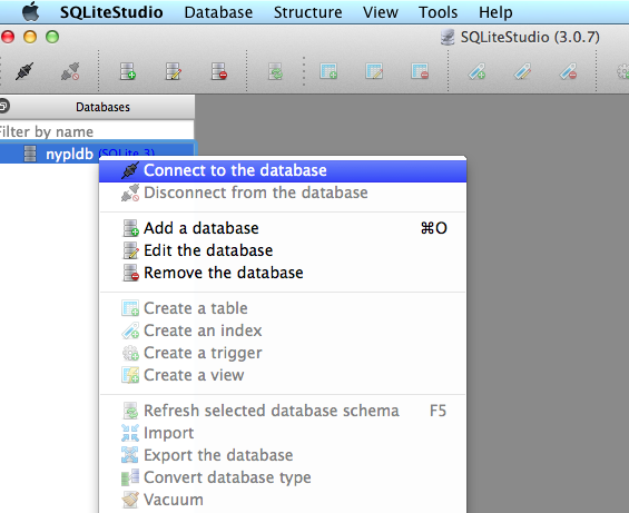 Connect to the database you just created