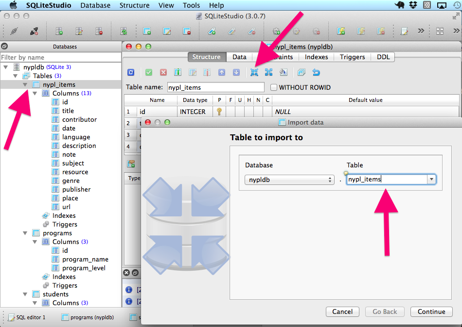 Importing a csv file to a new table