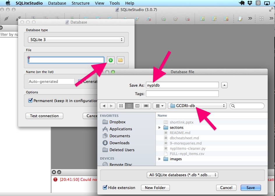 Name your database file and save it outside of the SQLiteStudio download folder